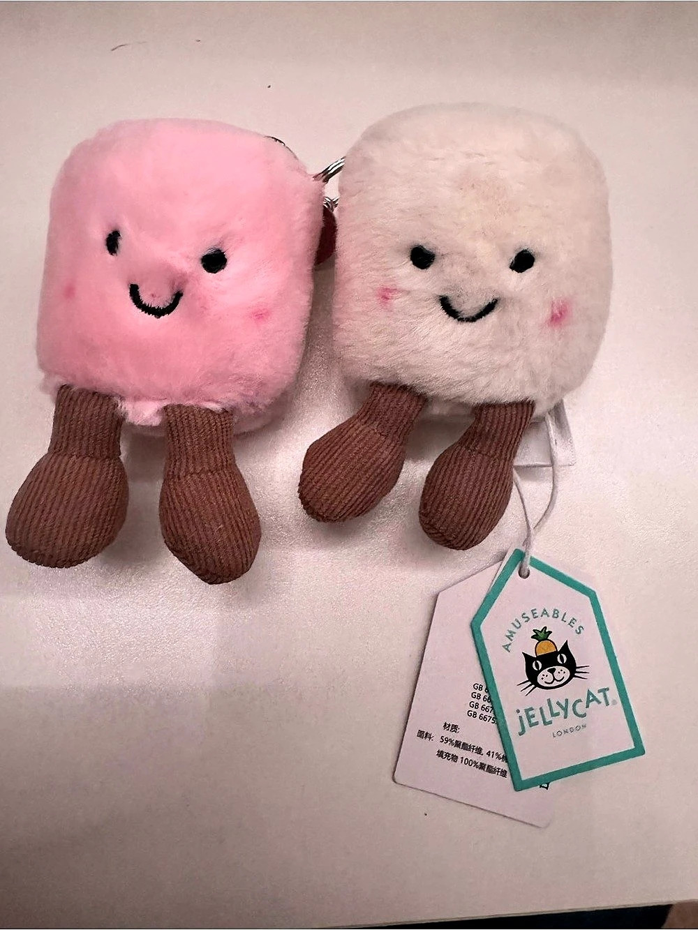 JELLYCAT Amuseables Marshmallow Bag Charm / Duo Pink & Cream NWT
